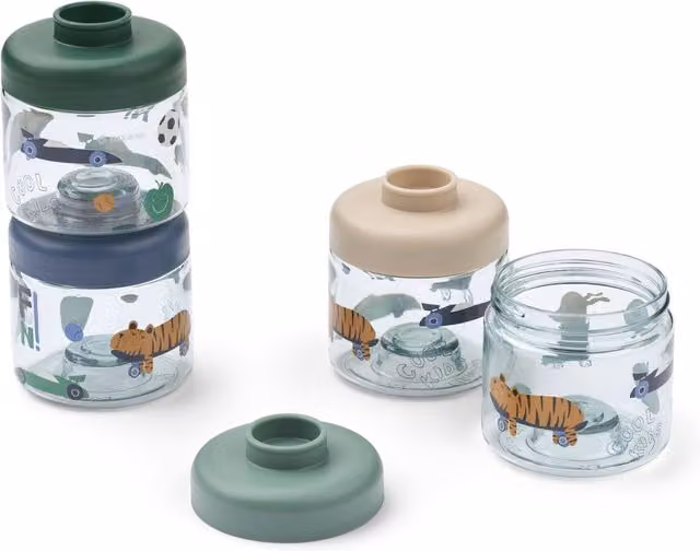 Liewood Dominique Tritan Baby Food Portion Containers, 4 Pack, Blue, Green, Beige and Transparent
