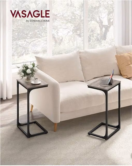 VASAGLE Set of 2 C-Shaped Side Tables in Brown