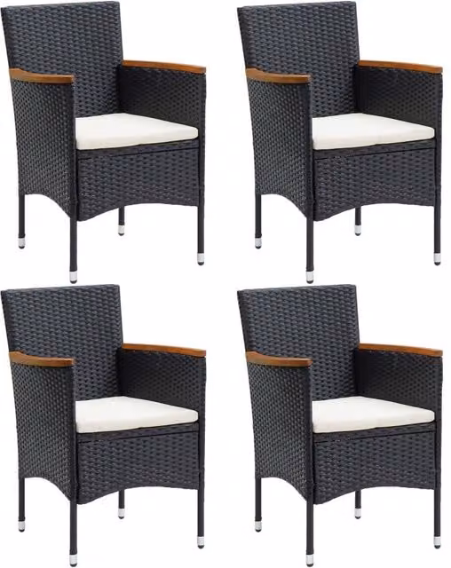 Berkfield Home Garden Set of 4 Black Poly Rattan Dining Chairs with Cushions – 1