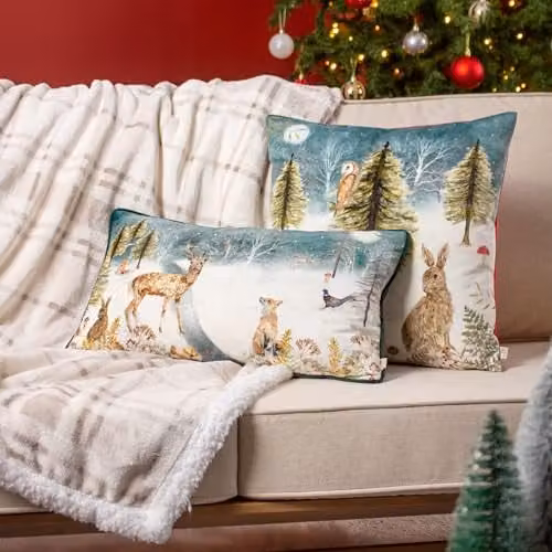 Evans Winter Stag Multicolour Velvet Polyester Filled Rectangular Cushion W: 50 cm, H: 30 cm – 3