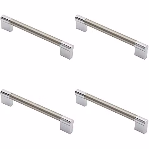 Loops 4 Pack Keyhole Bar Pull Handles in Satin Nickel and Chrome, W: 17.2 cm, D: 1.4 cm, Fixing Centres: 16 cm