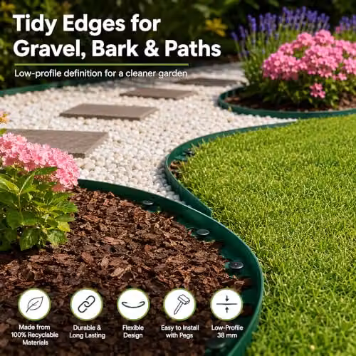 SolaDirect Flexible Plastic Garden Lawn Edging Border in Grey and Green with 20 Securing Pegs – 8