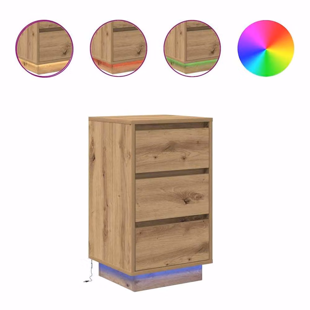 Berkfield Home Bedside Cabinet with Integrated LED Lights in Artisan Oak, W/D/H: 38 x 34 x 65 cm – 2