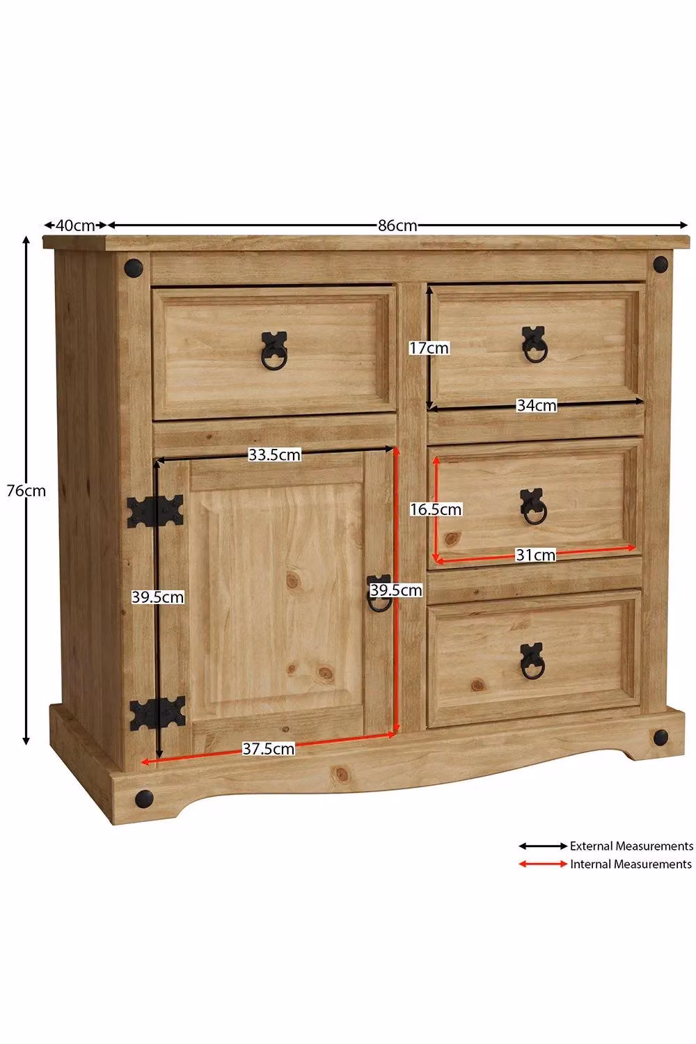 Vida Designs Corona Rustic Brown Wood and Metal 1 Door 4 Drawer Sideboard Storage Organiser – 2