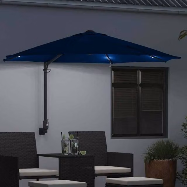 Berkfield Home Wall-mounted Garden Parasol with LEDs in Azure Blue – 1