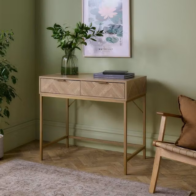 VonHaus Classic Geometric Dressing Table in Brown and Gold
