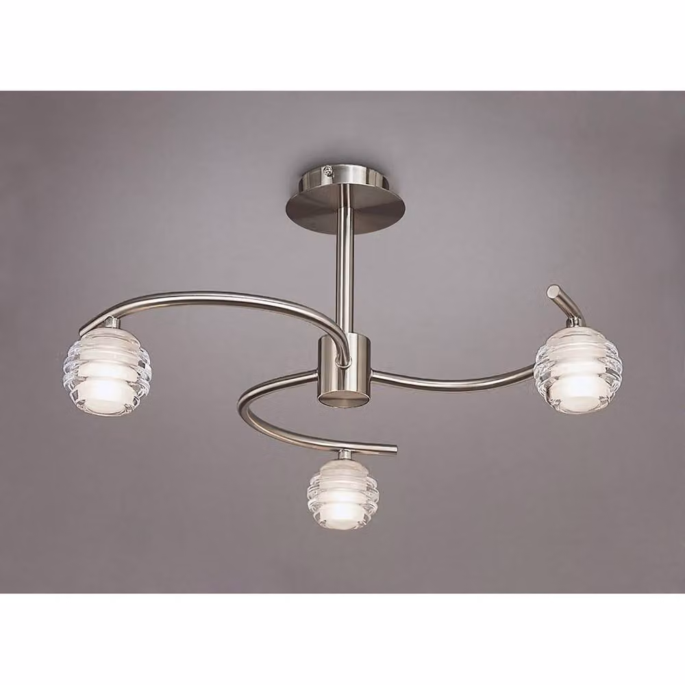 Netlighting Sphere Semi Flush Ceiling Light with 3 G9 Glass Shades in Grey and Satin Nickel – 2