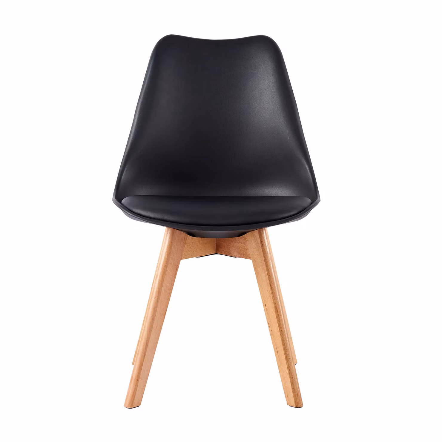 MCC Direct Eva Mid-Century Dining Chair with Padded Synthetic Leather Cushion and Wooden Legs in Black – 2