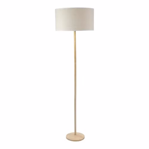 ValueLights Triston Modern Wood Floor Lamp with White Fabric Cylinder Shade – 1