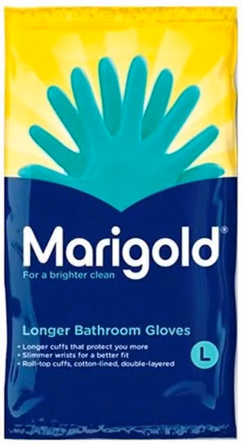 Marigold Cotton Lined Bathroom Gloves, Medium, Green and Blue