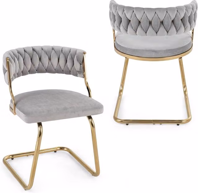 Costway Set of 2 Grey Velvet Upholstered Modern Dining Chairs with Metal Cantilever Base