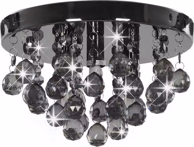 Berkfield Home Round Ceiling Lamp with Smoky Glass Beads in Black and Chrome, G9