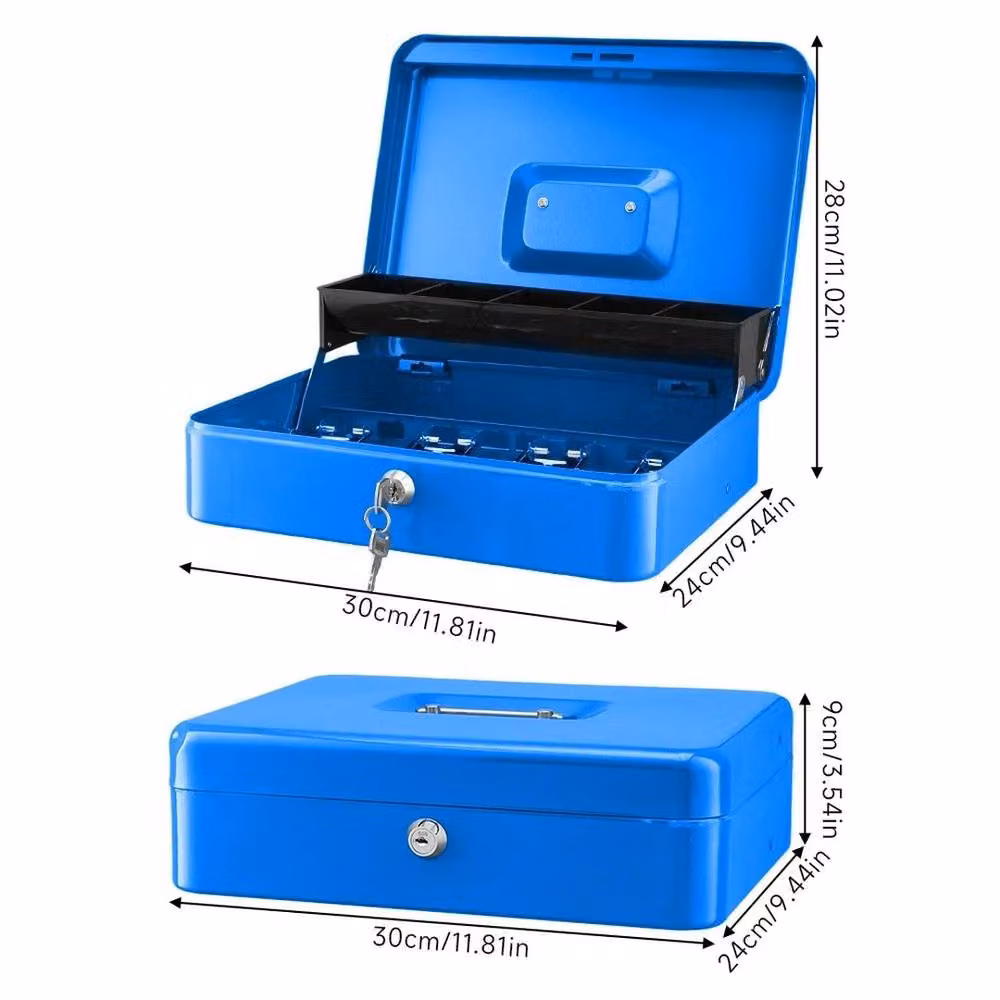 Spetlek Blue Heavy Duty Steel Cash Box with Lid for Secure Money Storage – 2