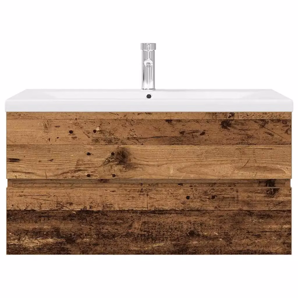 Berkfield Home Rustic Wall Mounted Sink Cabinet with Built-in Basin and Faucet in Brown Old Wood – 3