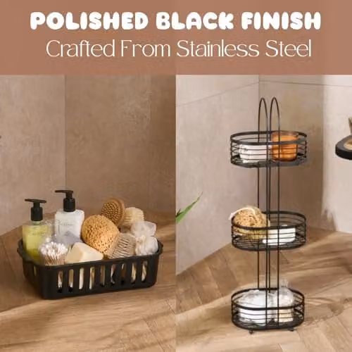 OHS 3 Tier Freestanding Corner Bathroom Caddy in Black Stainless Steel – 2