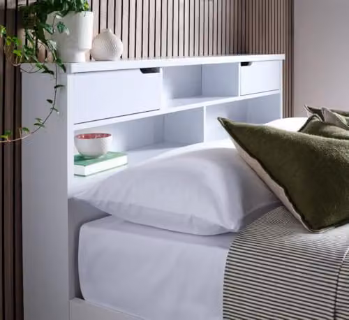 Bedmaster Fabio White and Grey Wooden Storage Bed with Side Compartments and Bedside Shelves, 140 x 200 cm – 2