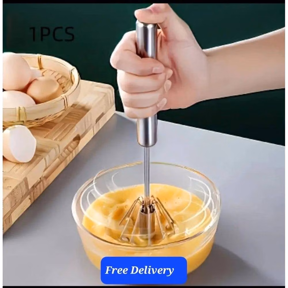 PAWNORA Stainless Steel Manual Push Whisk Egg Beater in Silver, 30 cm – 3