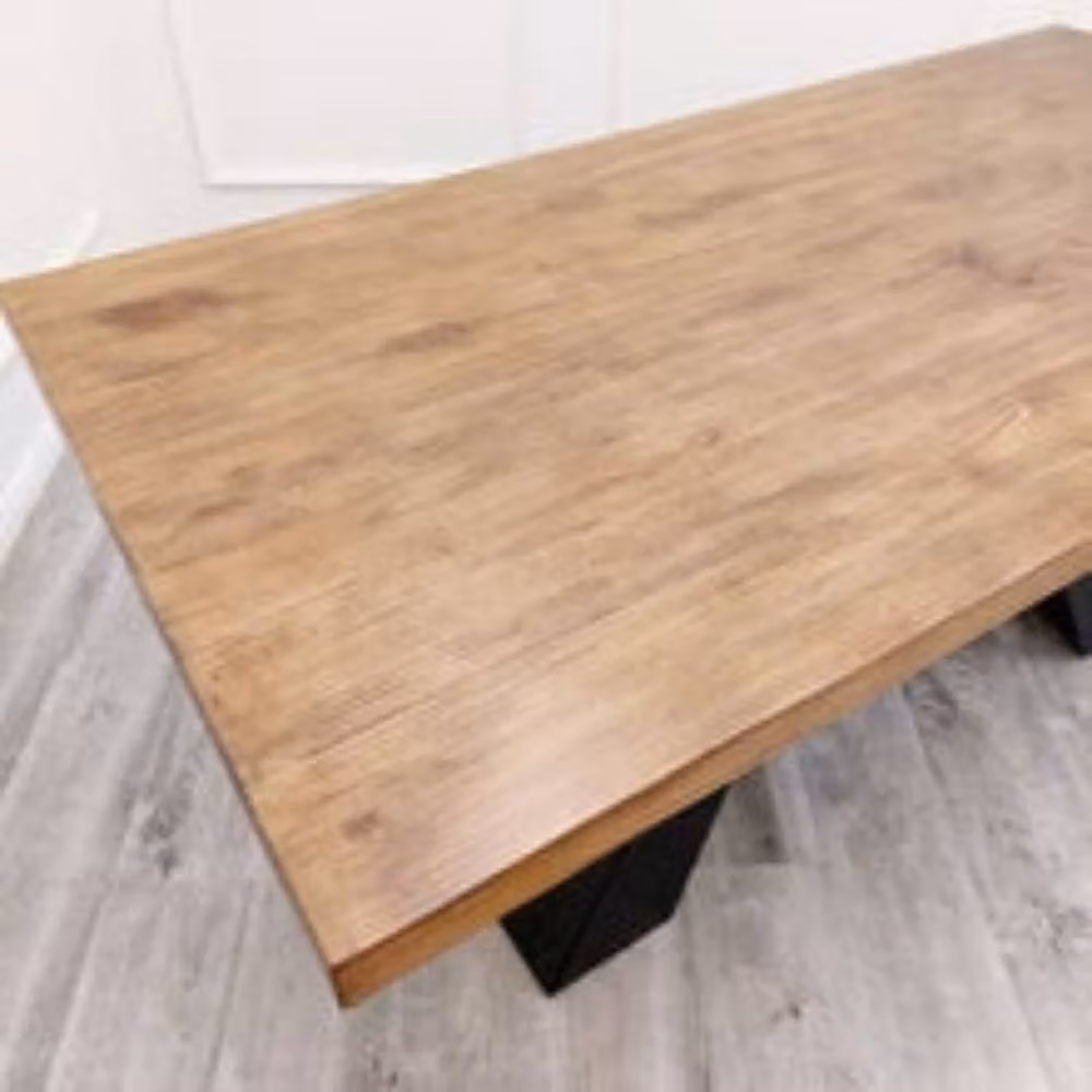 Stratus Interiors Axel 1.8 Dining Table with Brown Solid Wood Top and Matt Black Metal Legs, W: 180 cm, D: 90 cm, H: 76 cm – 3