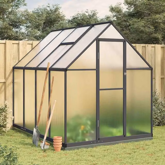 Berkfield Home Aluminium Greenhouse with Base Frame and Polycarbonate Panels, Anthracite, W: 224 cm, D: 169 cm, H: 202 cm