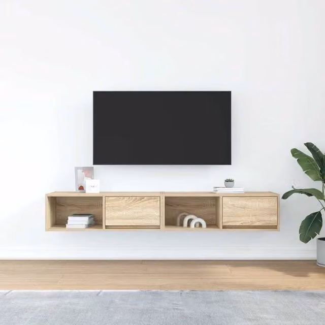 Berkfield Home Set of 2 Sonoma Oak TV Cabinets in Natural Engineered Wood, W: 80 cm, D: 31 cm, H: 25.5 cm – 1