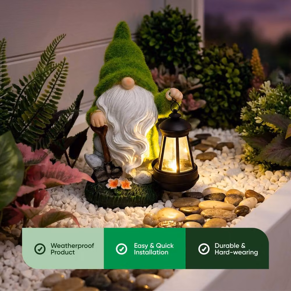 Gardenwize Solar Powered LED Garden Gonk Ornament with Lantern in Green and Multicolour – 3