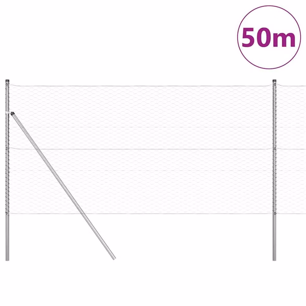 Berkfield Home Hexagon Fence, Galvanised Steel, Silver, H: 120 cm, L: 50 m – 2