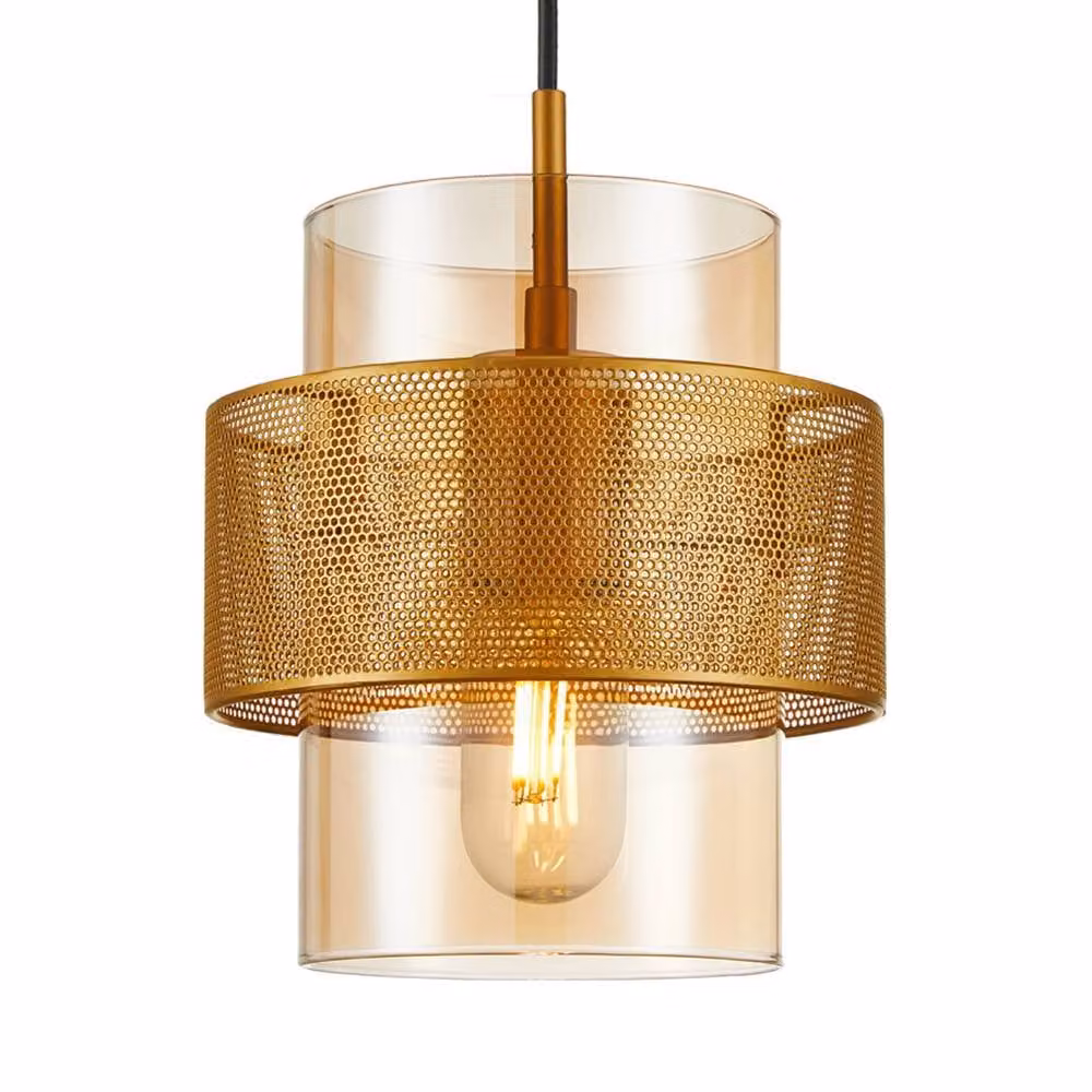 Netlighting Vinoti Bar Pendant Ceiling Light in Gold and Amber with 3 x E27 Sockets – 2