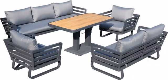 Shatchi Cannes Grand 7 Seater Outdoor Lounge Set in Grey Aluminium
