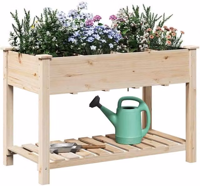 Berkfield Home Garden Planter with Grids in Beige Solid Pine Wood W/D/H: 115 x 59 x 76.5 cm
