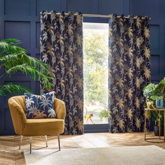 Make It A Home Galapagos Jacquard Eyelet Curtains, Blue, Set of 2, W: 137 cm, H: 229 cm