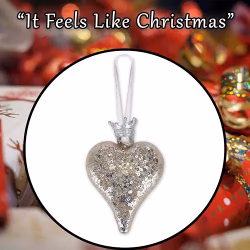 VFM e-Store Silver Glass Hanging Heart Christmas Decoration, W: 13 cm, H: 9 cm – 6