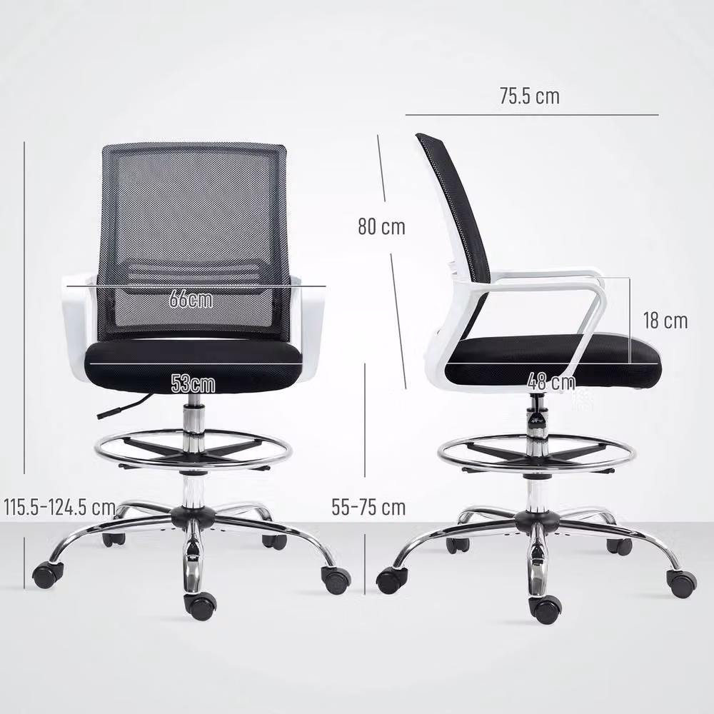 VOGREX Black Mesh Ergonomic Draughtsman Drafting Chair with Armrests and Foot Ring – 2