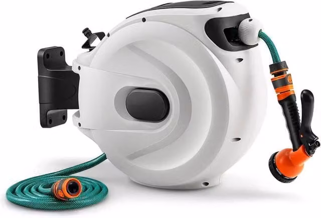 Costway Wall Mounted Retractable Auto Rewind Portable Hose Reel in White