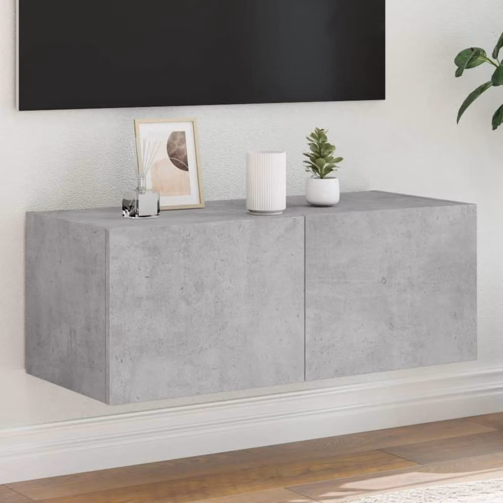 Berkfield Home Modern TV Wall Cabinet with LED Lights in Concrete Grey, W/D/H: 80 x 35 x 31 cm – 2