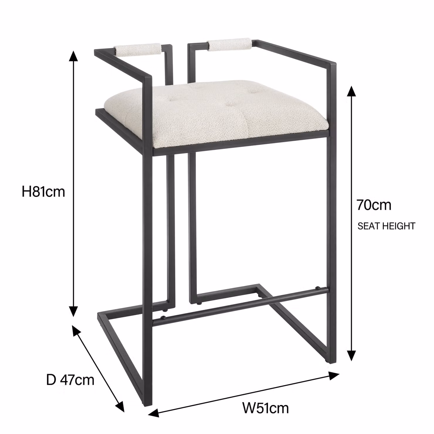 Modish Furnishing Cassie Set of 2 Modern Ivory Fabric and Black Metal Frame Bar Stools – 3