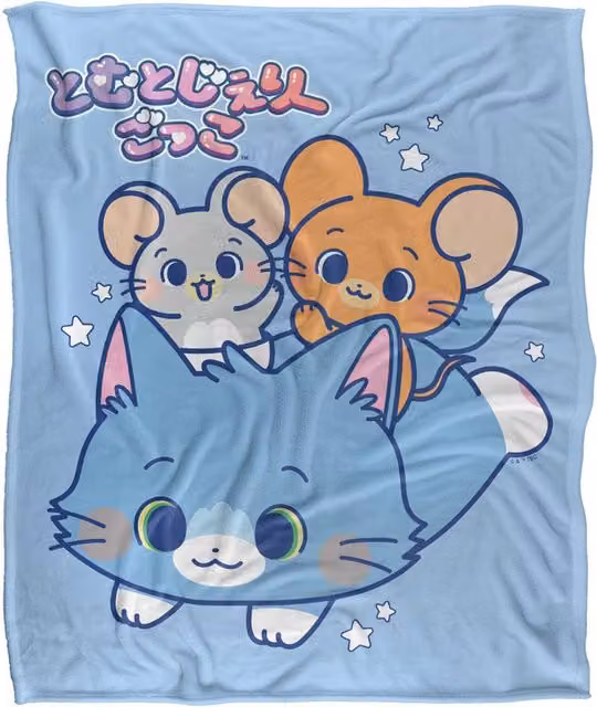 Warner Bros. Tom & Jerry Gokko Kitty Ride Super Soft Fluffy Polyester Throw Blanket in Multicolour Blue, Extra Large – 1