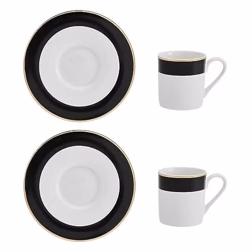 Mikasa Luxe Deco Geometric Bone China Espresso Cup and Saucer Set, White and Gold, 100ml, Set of 2 – 1