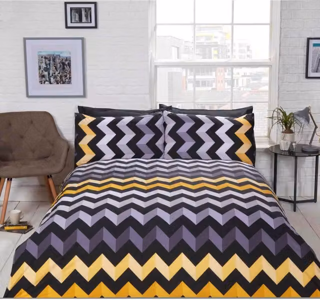 Rapport Home Three D Striped Reversible Polycotton Duvet Set with Pillowcase in Yellow and Multicolour