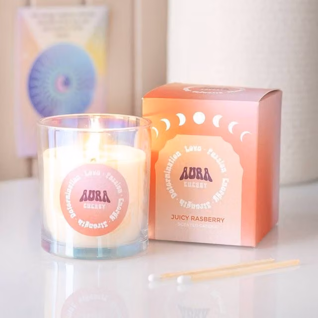 Uniqueful Aura Energy Juicy Raspberry Iridescent Multicolour Pillar Votive Candle, 100g