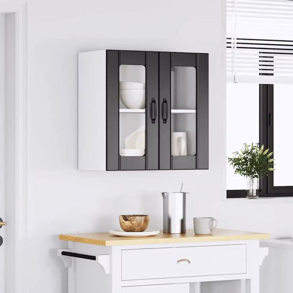 Berkfield Home Lucca Black Modern Kitchen Wall Cabinet with Glass Doors and Internal Shelves – 2