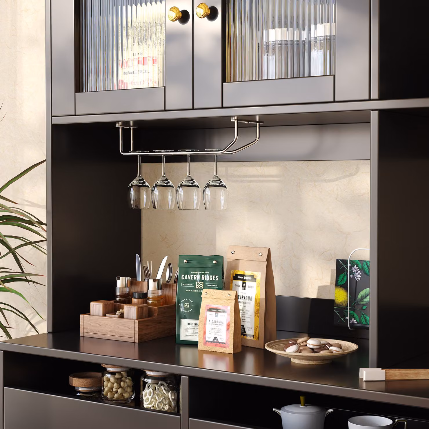 Aosom UK Multi-Layered Modern Storage Cabinet with Glass Doors and Wine Glass Holder, Black and Gold, W: 39 cm, D: 39 cm, H: 171 cm – 6