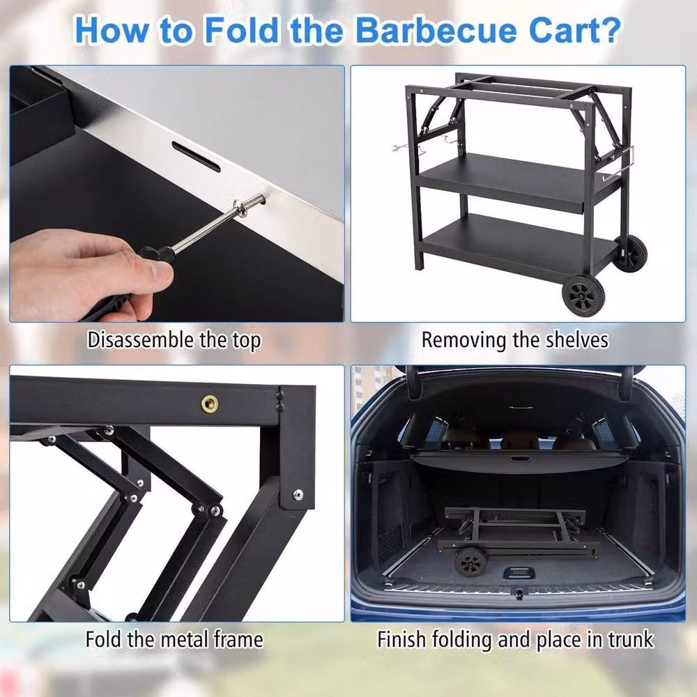 EONLION 3 Tier Folding BBQ Serving Trolley in Black – 5