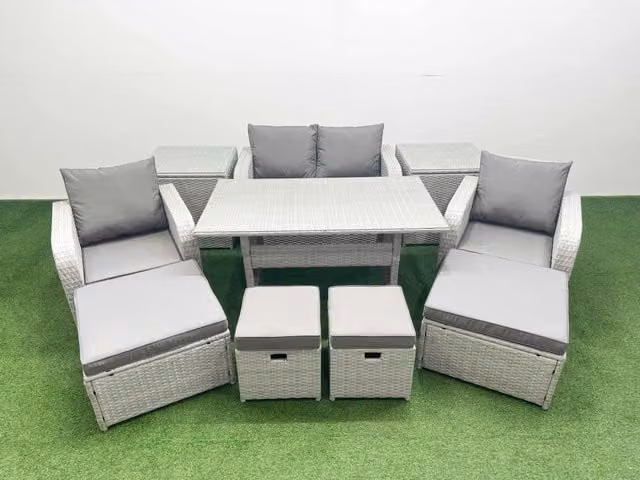 Fimous 8 Seater PE Rattan Lounge Sofa Set for Outdoor Garden Furniture in Light Grey