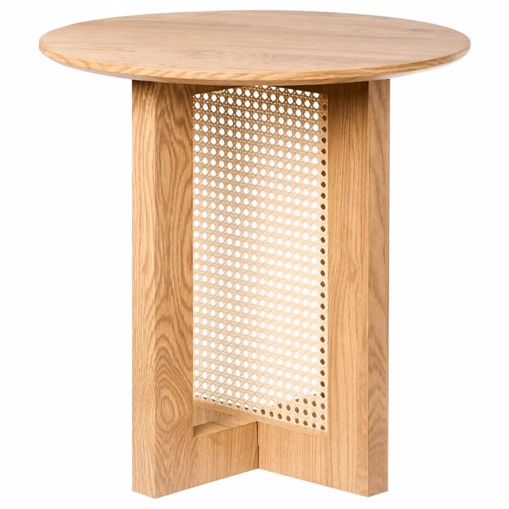 Wyld and Coco Round Side Table in Brown MDF with Rattan Base, Diameter: 50 cm – 2