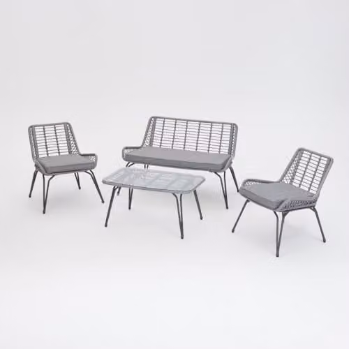 Home Detail Grey Scandinavian Garden Lounge Set with Upholstered 2-Seater Sofa, Armchair, and Coffee Table – 1