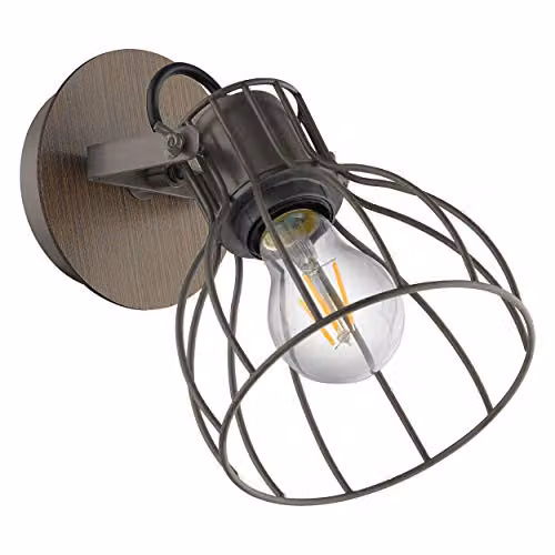 Loops Modern Wall Light in Brown and Silver with Wood and Metal Details, E27 Bulb Compatible – 1