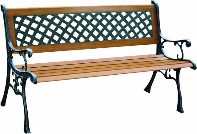 Samuel Alexander Classic Brown Wooden and Metal Lattice Garden Bench for 2 People