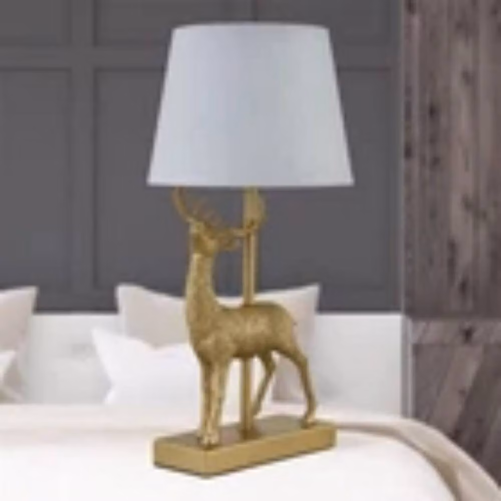 Havendro Gold Stag Retro Table Lamp with White Fabric Shade – 3