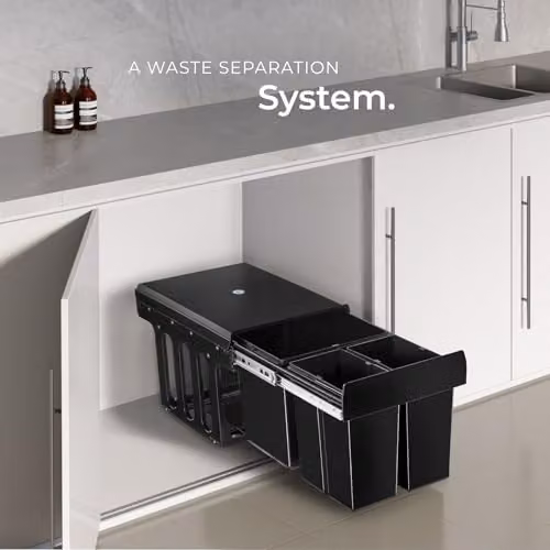 tectake Ashlyn Kitchen Bin with 3 Compartments and Telescopic Rails, Black, 31L Capacity – 8