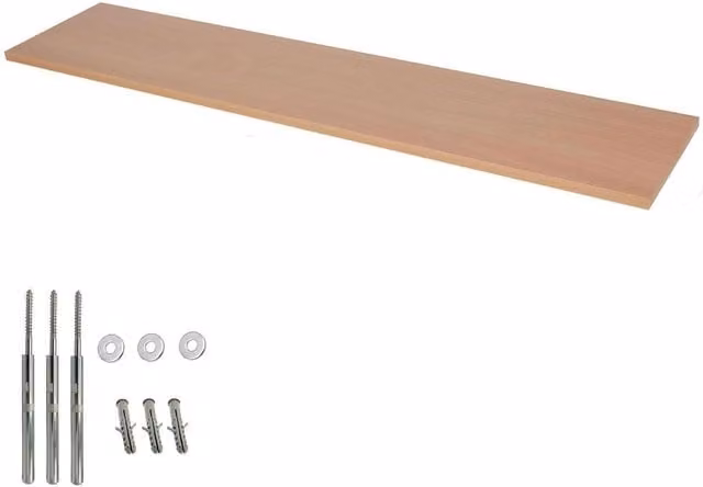 Roseley Light Beech Shelf Boards with Fixings, W: 118 cm, D: 23.5 cm